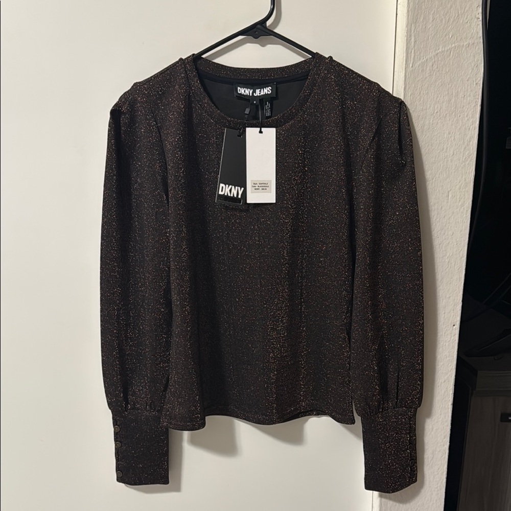 DKNY Black and Gold Sparkle Blouse